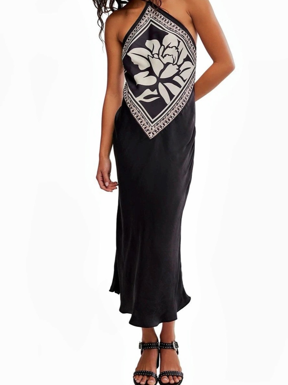 Free People Citrine Midi Dress Black & White Printed Halter